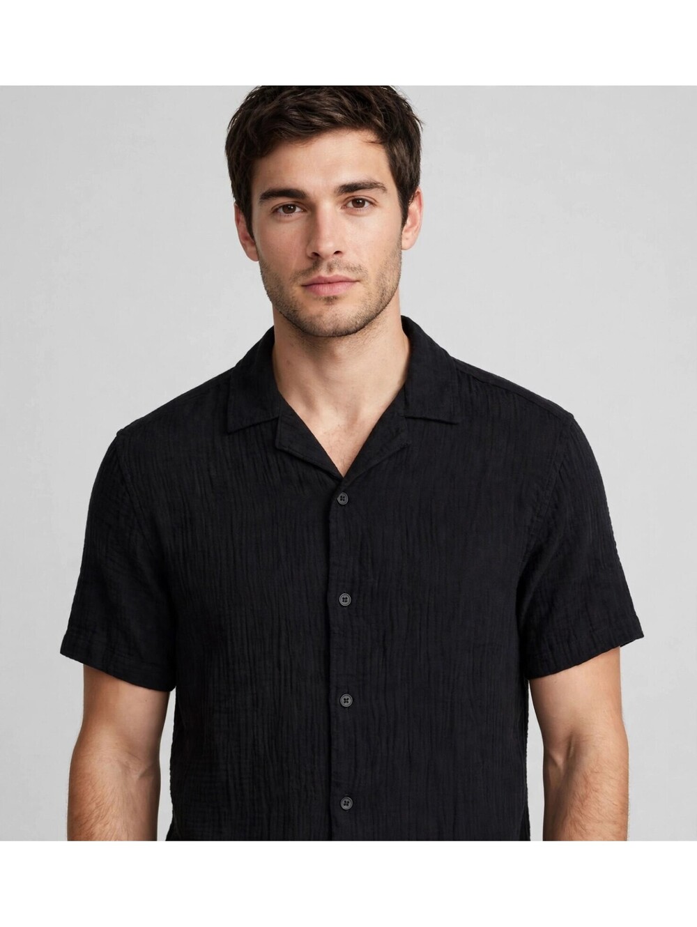 DKNY Men's Black Camp Collar Short Sleeve Button-Up Shirt, cotton Size M, NWT